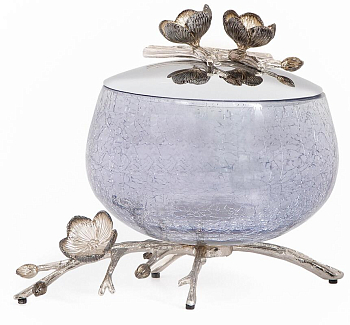 Чаша с крышкой Rhyton Marina 3230230 голубое стекло серебряный, черный 17×9 см 